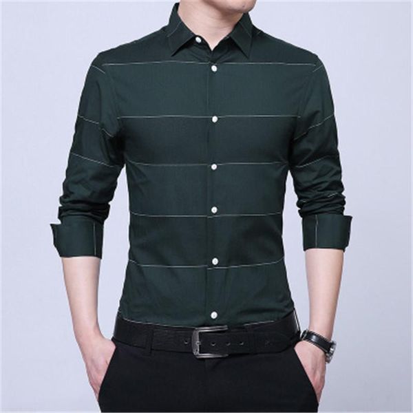 

2020 new long-sleeved striped shirt men business casual cotton shirt mens s-4xl slim suitable mens shirts, White;black