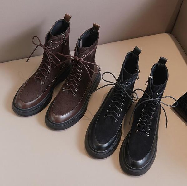 

2020 winter thick-heeled thick-soled lace-up women europe and the united states all-match handsome motorcycle boots plus size s, Black