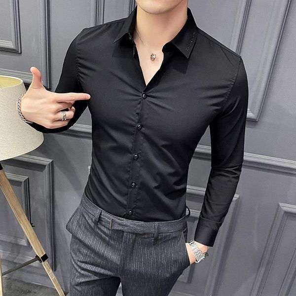 

men's casual shirts british style 2021 spring long sleeve embroidery for men clothing simple slim fit business blouse homme 4xl-s, White;black