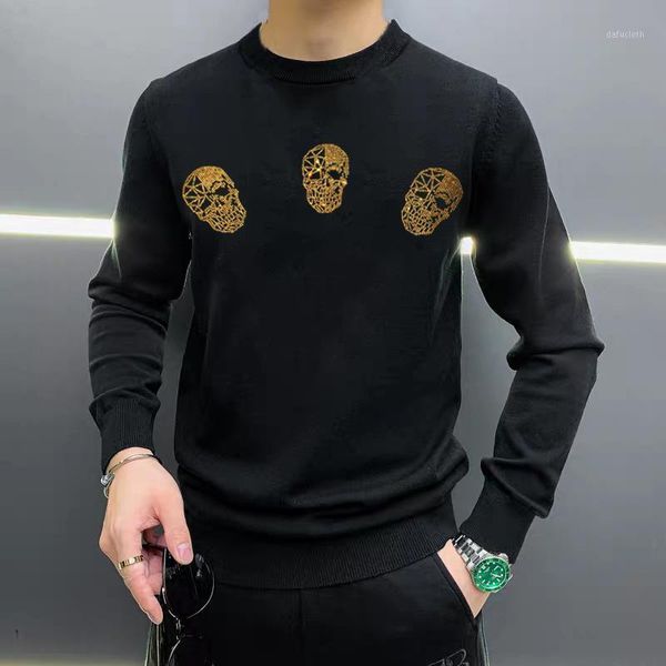 

winter men's sweater fashion casual long sleeve o-neck rhinestone knitted personality street -5xl1, White;black