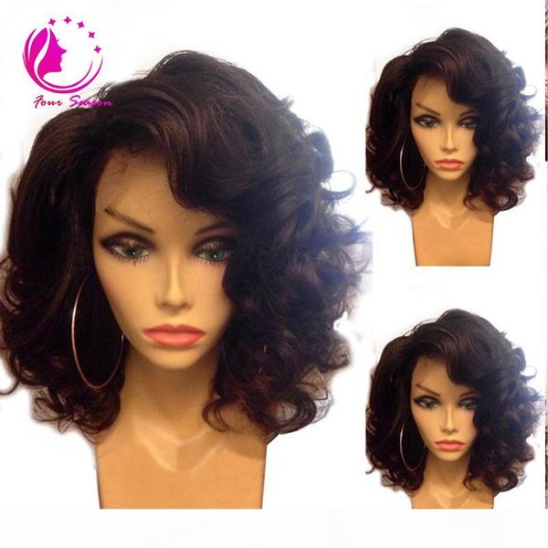 

brazilian virgin human hair bob wigs short natural wave glueless lace front short bob wigs for black women baby hair on sale, Black;brown