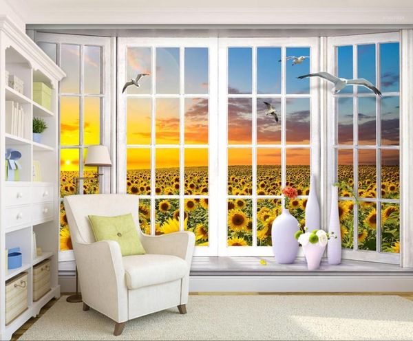 

wallpapers [self-adhesive] 3d sunflower outside the window 231105 wall paper mural print decal murals1