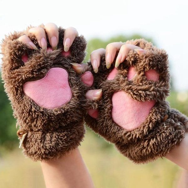

five fingers gloves winter lovely cat claw mitten plush short finger half ladies female cover, Blue;gray