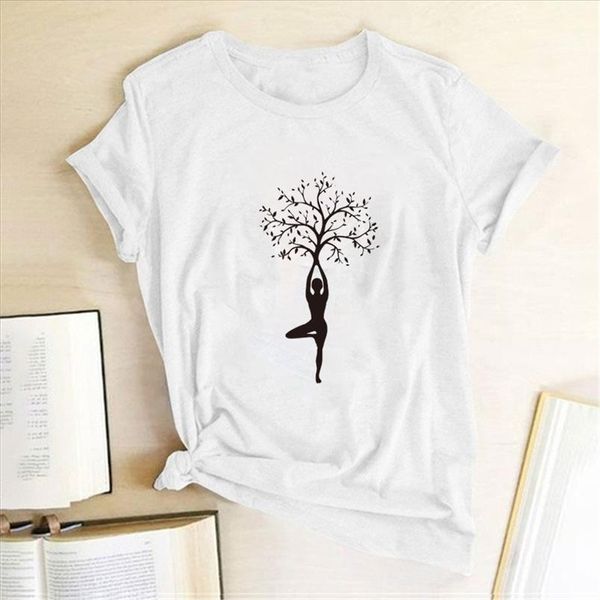 

lady tree printing t shirts women summer graphic tees harajuku shirts for women fashion crew neck female camisetas mujer, White