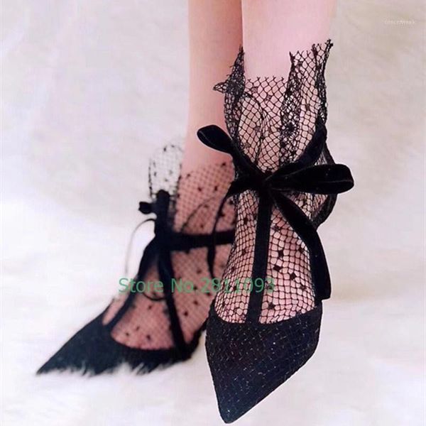 

dress shoes black lace pointed toe pumps stiletto high heels women party night club up office lady elegant hollow1