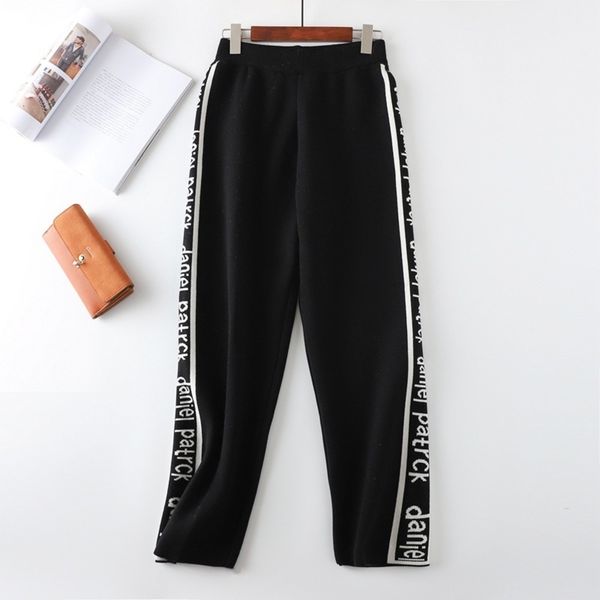 

winter 2020 college wind fall vertical bar letter loose wide leg straight female students' casual pants, Black;gray
