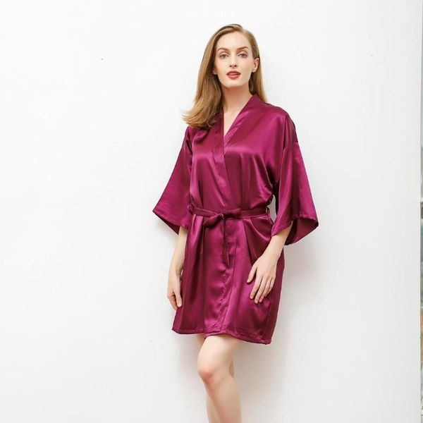 

summer half sleeve women kimono bathrobe wedding bride birdesmaid robes satin sleepwear mini nigh gown nightdress -xxl1, Black;red