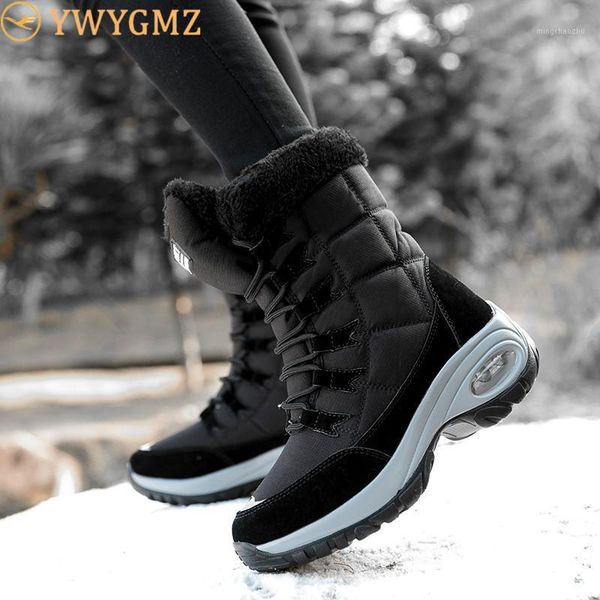 

boots winter women keep warm mid-calf snow lace-up comfortable chaussures femme botas mujer1, Black