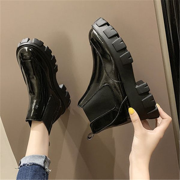 

spring autumn patent leather ankle boots women motorcycle boots female shoes woman thick sole punk boots beige black eu 35-39 c1011, Black;white