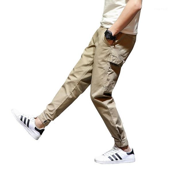 

high street fashion men's jeans khaki color loose fit big pocket cargo pants punk style hip hop jogger pants brand jeans mens1, Blue