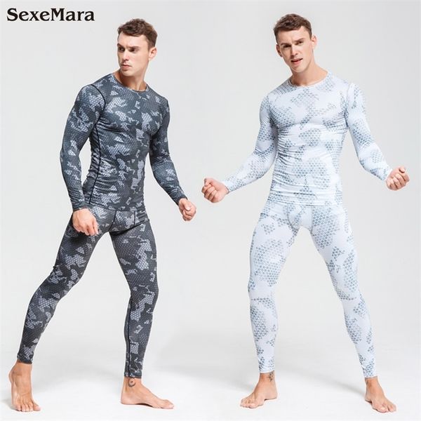 Rashguard Masculino de Compressão Fitness Fitness Calças de Funas Camuflagem Correndo Conjunto T-shirt Leggings Homens Sportswear Gym Sports Terno 201207