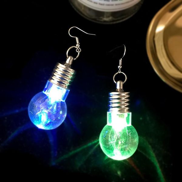

8seasons fashion jewelry led light bulb earrings ear hook colorful transparent hiphop rock nightclub party for women, 1 pair, Silver