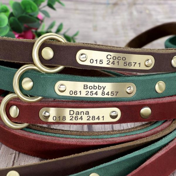 

120cm dog leash custom leather dog leash nameplate id tag collar lead pet walking lead for small medium large dogs k9 bbyyif