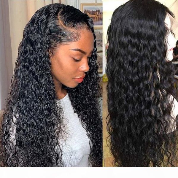 

ls hair water wave 13*4 lace front human hair wigs 180% density remy hair preplucked 360 lace frontal wig 13*6 lace front wig, Black