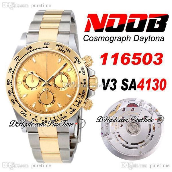 

2020 n v3 sa4130 automatic chronograph mens watch two tone yg champagne dial edition 904l steel bracelet new 116503 ptrx puretime b9x5d, Slivery;brown