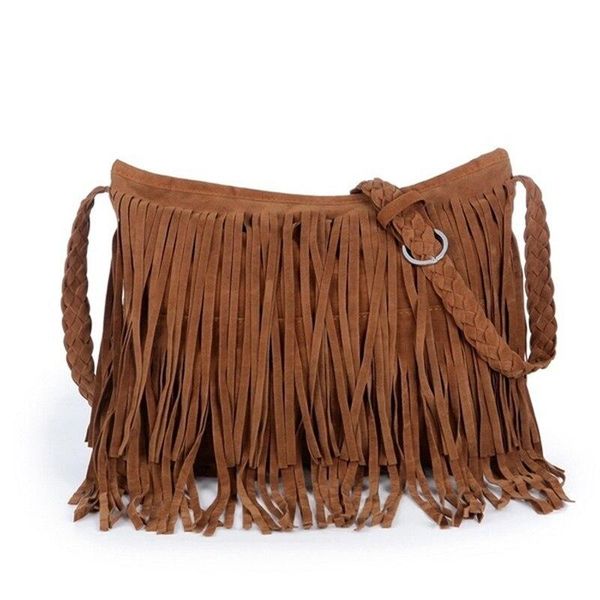

женская tassle fringe замша faux плеча crossbody сумка сумочка кошелек черный коричневый белый