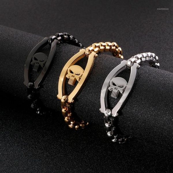 

New Stainless Steel Skull Chain Bracelet Man Personalized Box Chain 316L 8MM Hiphop Bracelet Jewelry Accessories1, Black