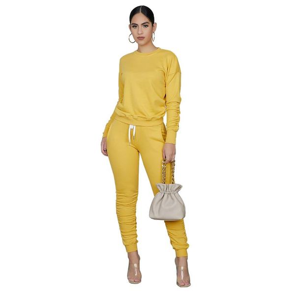 

autumn sports clothes sets women sports 2-piece outfit set long sleeve ruched pants set for ladies female, Gray