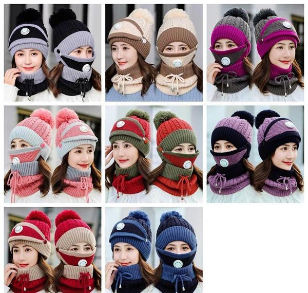 

knitted hats masks scarf set beanies with valve maks scarf winter wool pompon casual hat sets party hats neckerchiefs bbyvws yh_pack