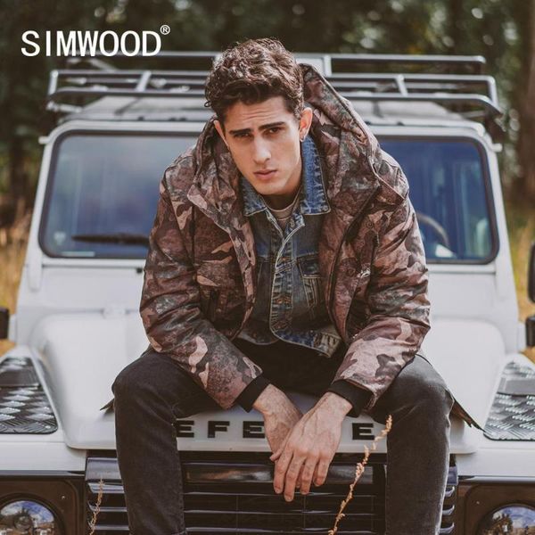 

simwood 2020 winter new down jackets men 90% white duck coats long camouflage thick hooded warm quilted plus size coat si980624, Black