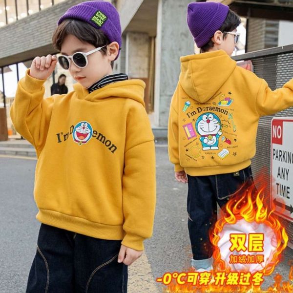 

plush hooded sweater 2020 new boys' autumn and winter cloth baby's thickened warm base coat wtern sle children's top, Black