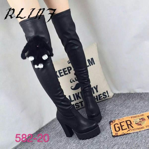 

boots rlinf stovepipe over-the-knee stretch female long, Black