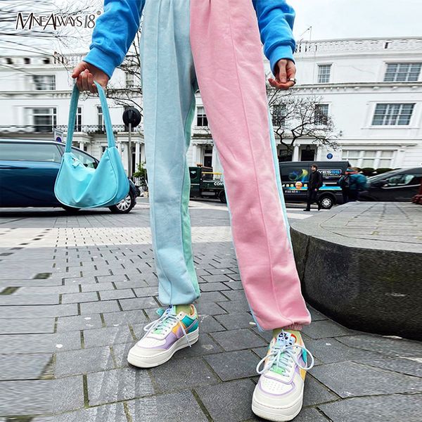 

mnealways18 splicing color blocking pants women casual loose sweatpants high waist harem pants panelled trousers joggers 2020 1017, Black;white