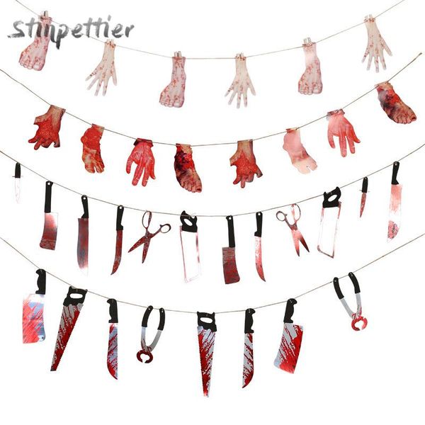 

halloween terror banner incomplete limb bloody knife scary pull flag for halloween scary theme party decoration supplies asd130 qylthd