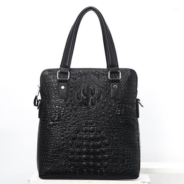 

men briefcase genuine leather bag men's business handbag crocodile pattern head layer cowhide leather shoulder diagonal bag1