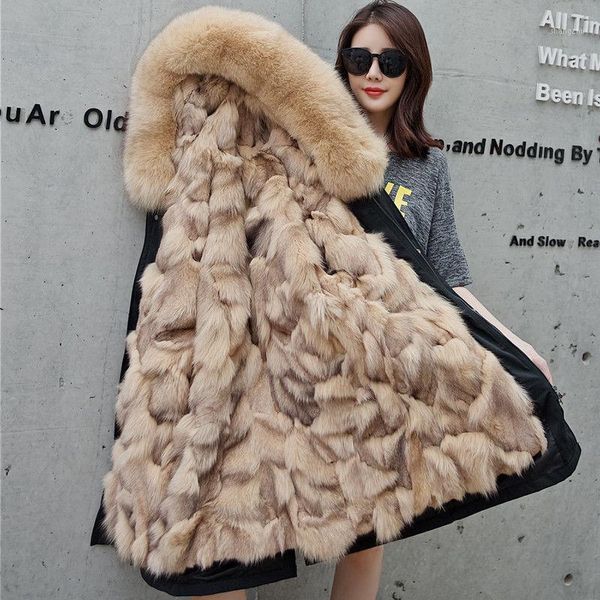 

2020 luxury real fur liner coats genuine collar jackets natural fur female parkas winter thick warm long parkas1, Black