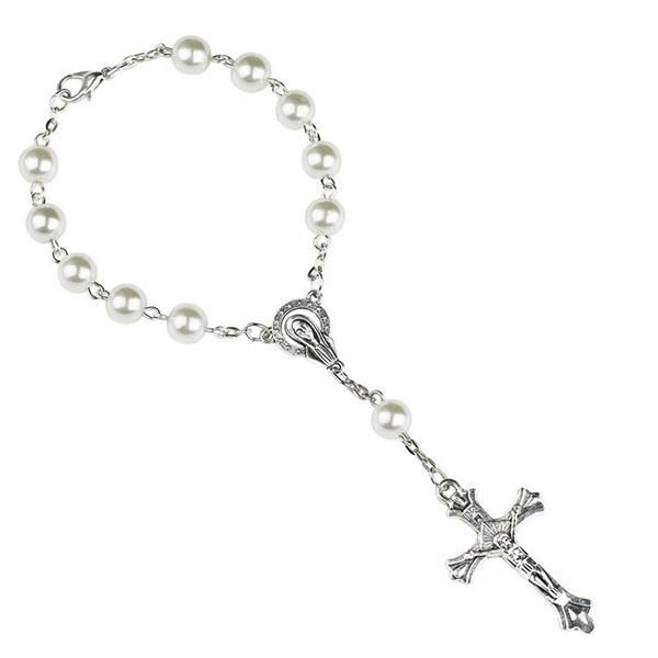 

religion 8mm plastic pearls rosary beads curved pins catholic cross bracelets for men and women can given as gifts or can prayer, Black