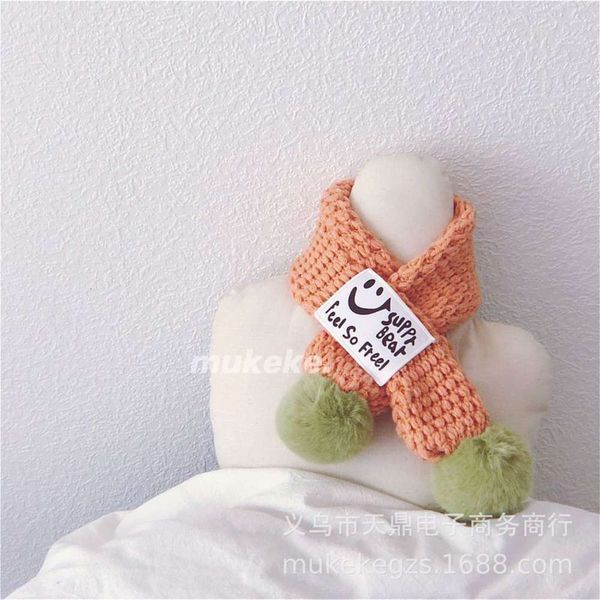 

ins color matching big ball cross knitted scarf for children, Red;brown