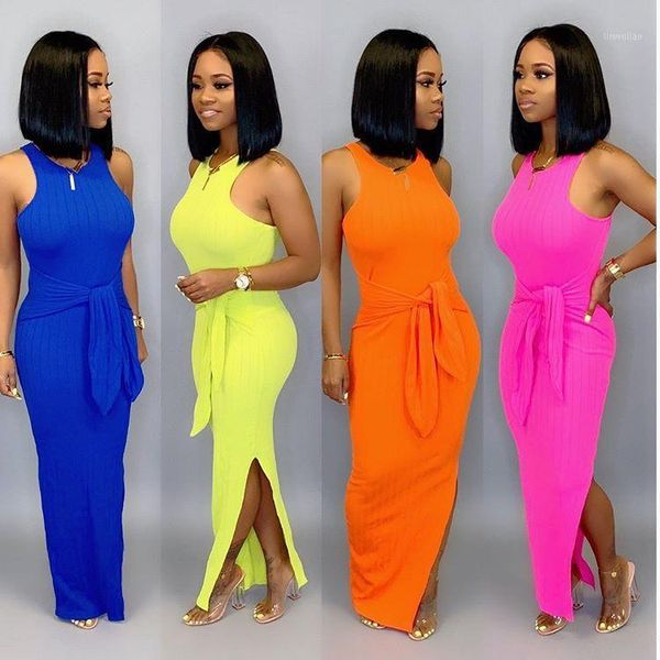 

echoine 2020 summer knitted dress women sleeveless tie up tank bodycon long dresses party retro vintage vestidos plus size1, Black;gray