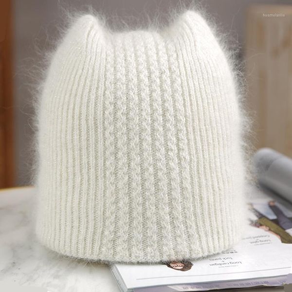

simple girl fur ear beanie hat for women winter skullies warm wool cap gorros female cap1