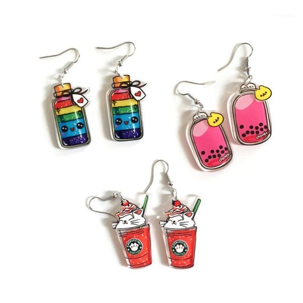 

handmade unique bubble drop earrings for women personality milk drink cup earring funny party jewelry girl gift1, Silver