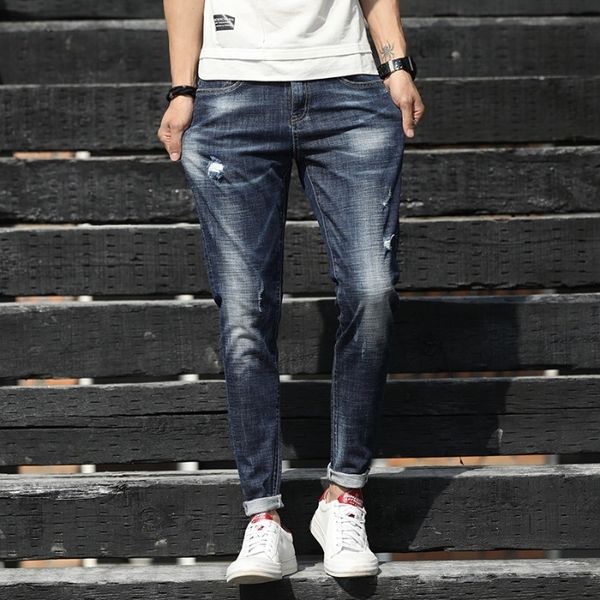 

summer jeans blue trim leg trendy men's pants