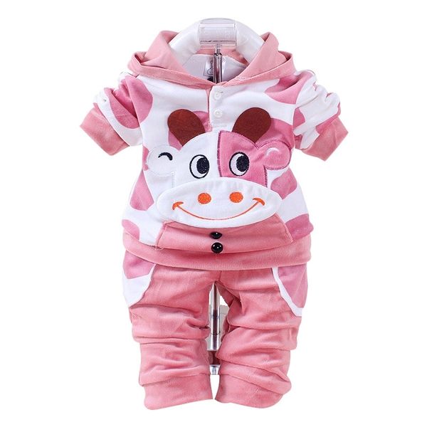 

new spring/autumn baby set velvet cartoon print hoodie+ pant twinset long sleeve velour baby clothing sets y200323, White