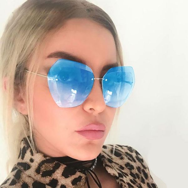 

sunglasses luxury frameless women fashion metal frame transparent clear retro ladies oversized glasses, White;black