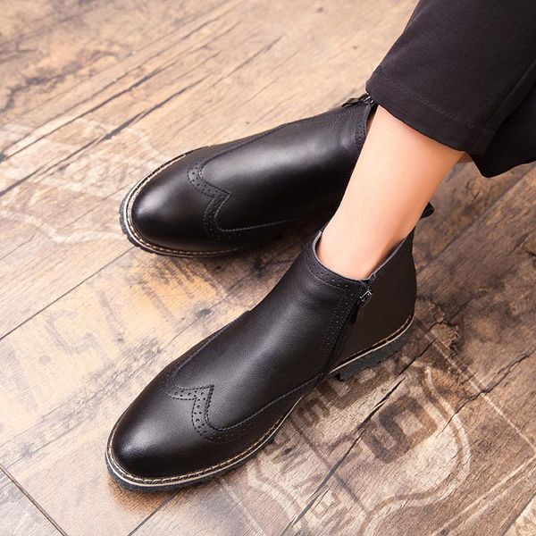 

autumn leather casual shoes men british style flats male boots comfortable slip on male boots lazy drive shoes men hc-648, Black