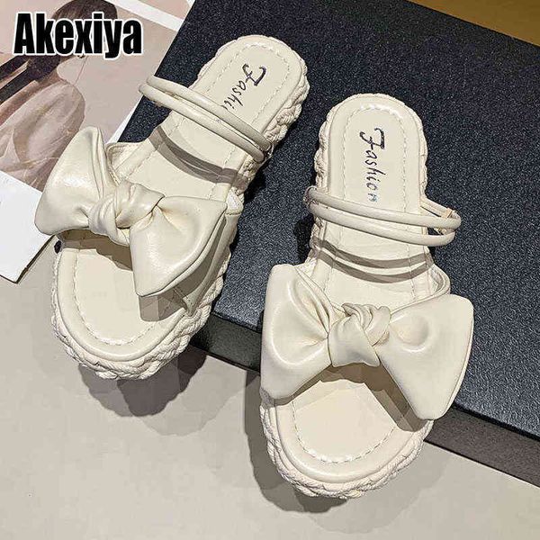 

slippers dual purpose women s summer new fresh bow fairy style thick bottom breathable shoes bc3447 220304, Black