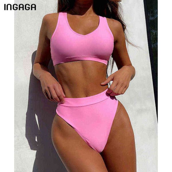 

swimsuit ingaga high waist women's swimsuit bikini push up swimwear pink bathing suit double strap biquini crisscross beachwear, White;black