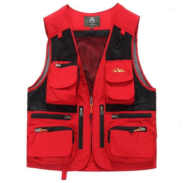 

brand vest men multi pockets thin summer mesh vest sleeveless jacket waistcoat men journalist pgraphy 5xl1, Black;white