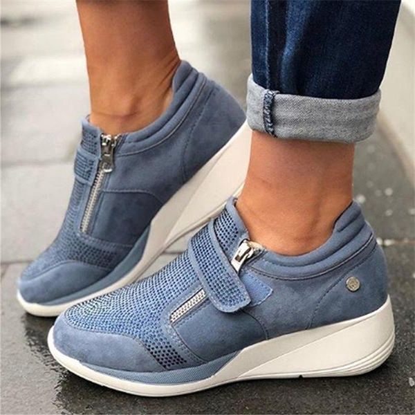 

women spring crystal sneakers women's wedge platform hook loop ladies zip casual woman vulcanized comfort female fashion 35-43 y200424, Black
