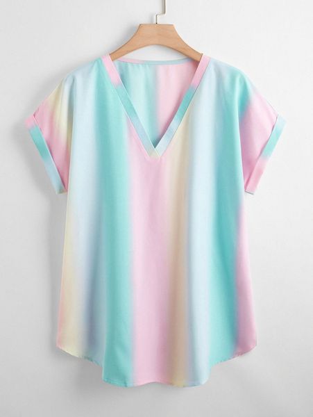 

plus ombre v-neck batwing sleeve blouse 94y1#, Black