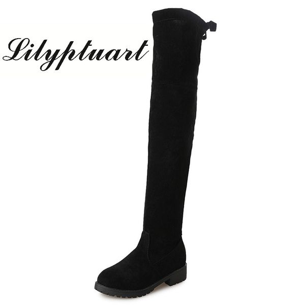 

boots 2021 black plus size over-the-knee women's winter warmth velvet round head stretch square heel thin