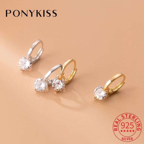 

hoop & huggie ponykiss trendy 925 sterling silver big zircon earrings for women party delicate accessory wholesale chic gift, Golden;silver