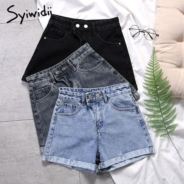 Shorts Jean Woman Plus Size Alto Cintura Jeans Denim Shorts Harem Calças Preto Mamãe Jeans Botões Botão Algodão Casual 2020 Verão Novo T200701