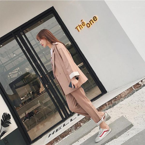 

2020 autumn and winter new plus size women's suit two-piece single-breasted jackets and pant simple suit office lady set1, White