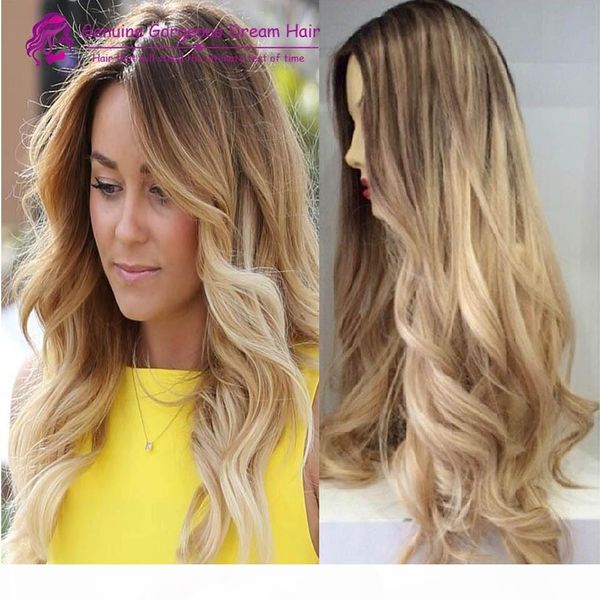 

ombre blonde color 100% brazilian human hair full lace wigs & lace front wigs bleached knots ombre #8 22 human hair wigs, Black