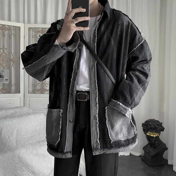 

men's trendy retro denim jacket men's korean-style loose all-match casual handsome trend coat coat style unique, Black;brown